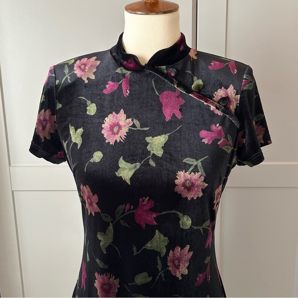 VTG Velvet Asian Inspired Women's 6 Blk Floral Maxi Dress Caren Desiree Co. Y2K - Picture 3 of 11